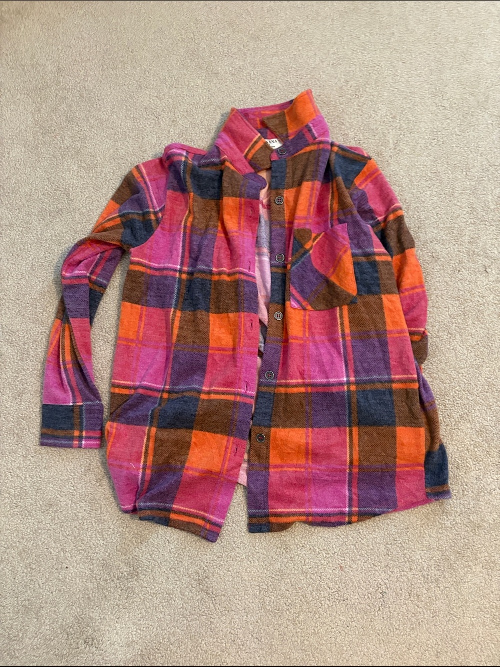 Zenana Outfitters Plaid Button-Down Shirt - Pink, Orange & Purple